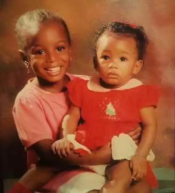 Adorable Baby Photo Of Dj Cuppy with Baby Sister, Temi Otedola